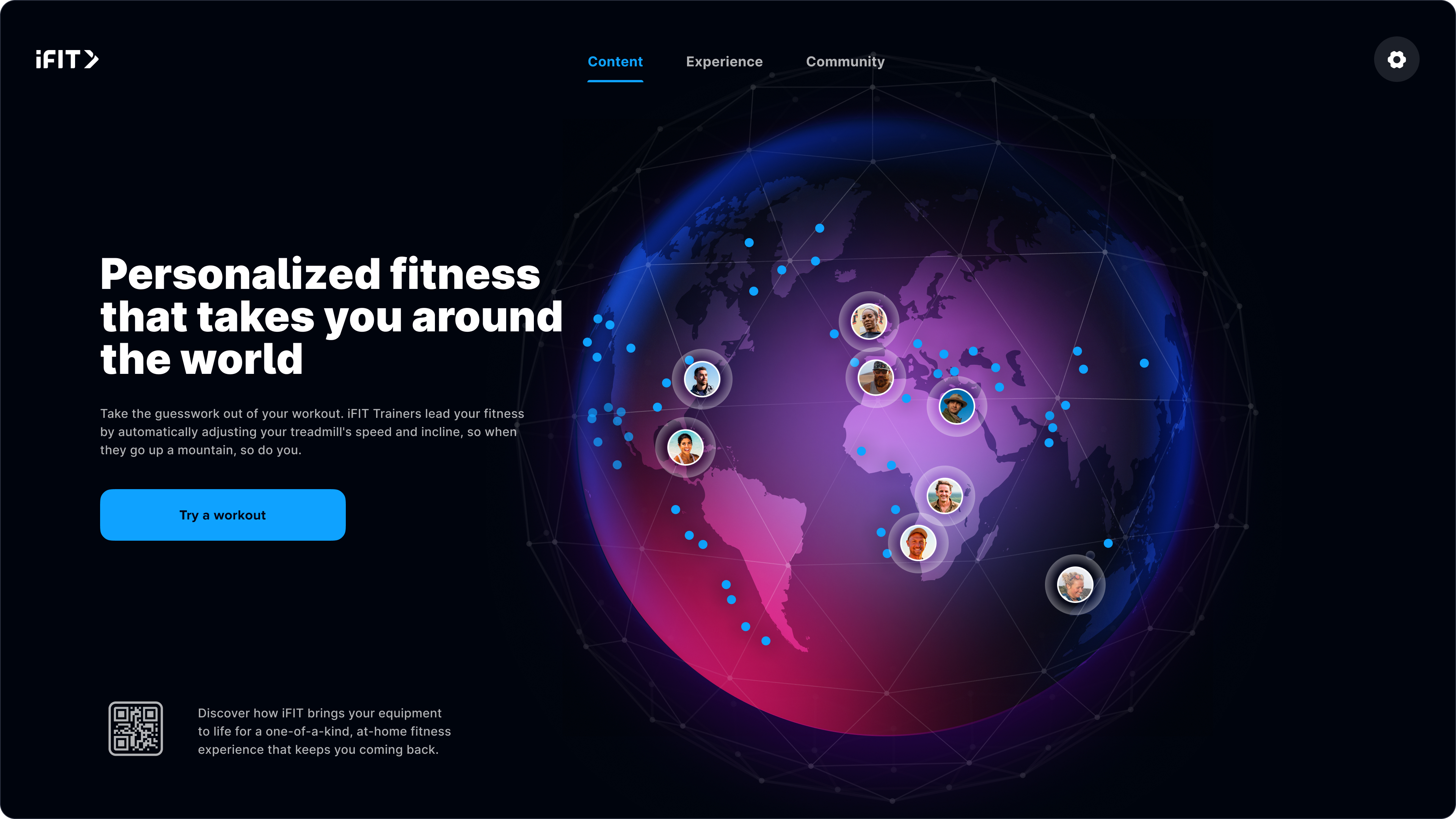 New demo mode screen — Personalized fitness that takes you around the world, globe imagery